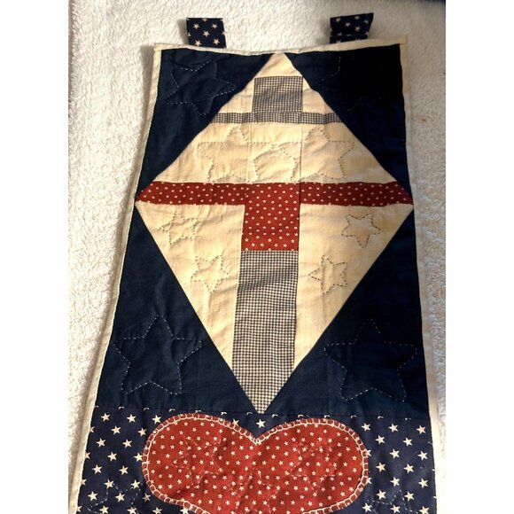 Handmade Patriotic Quilted Wall Hanging With Stars Stripes Design 10" x 37" - Picture 2 of 8